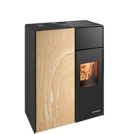 Pelletofen LUCCA II RLU 442.08 ST, Grundfarbe perl-schwarz/Email, Woodstone Premium, zertifiziert raumluftunabhängig (32 kg Tankinhalt)