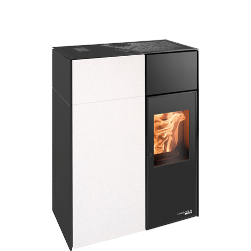 Pellet Stove HSP8 Lucca-II RLU 445.08 pearl-black / white quartz, AIRTIGHT certified (32kg tank capacity)